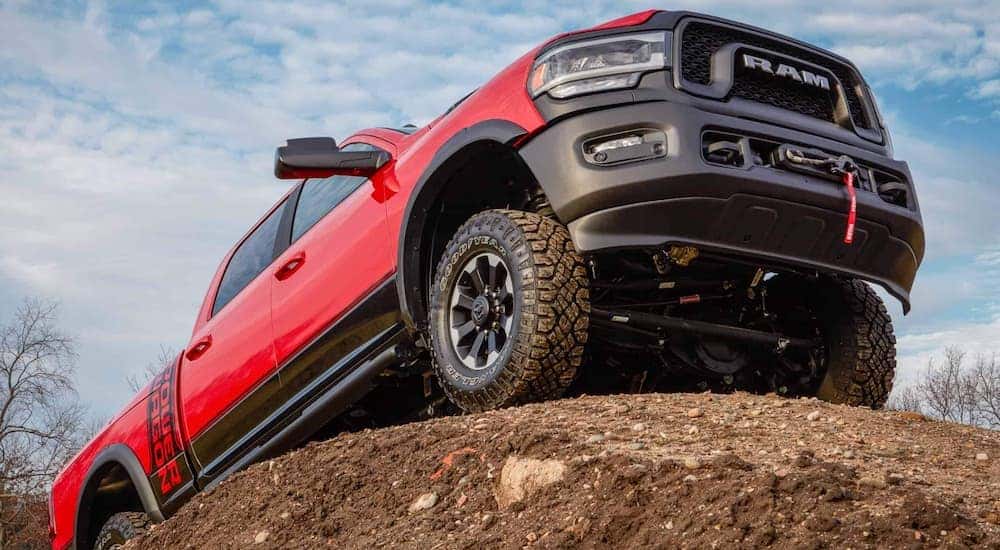 A red 2020 Ram 2500 Power Wagon from the front at a low angle.
