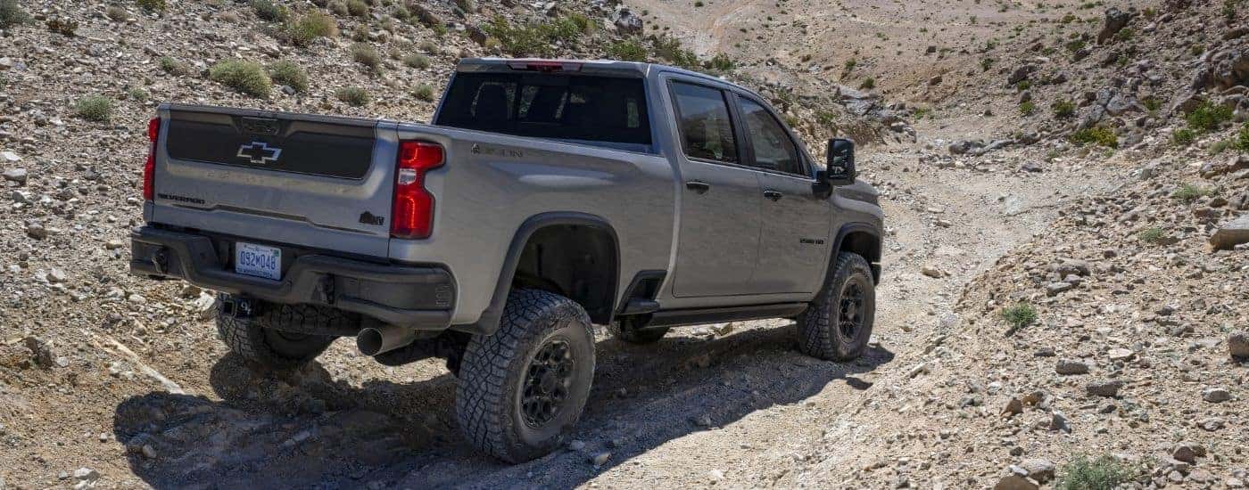 A grey 2024 Chevy Silverado 2500 ZR2 Bison from the rear.