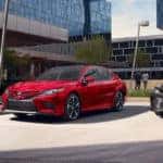 2019 Toyota Camry Red Parked on City Street