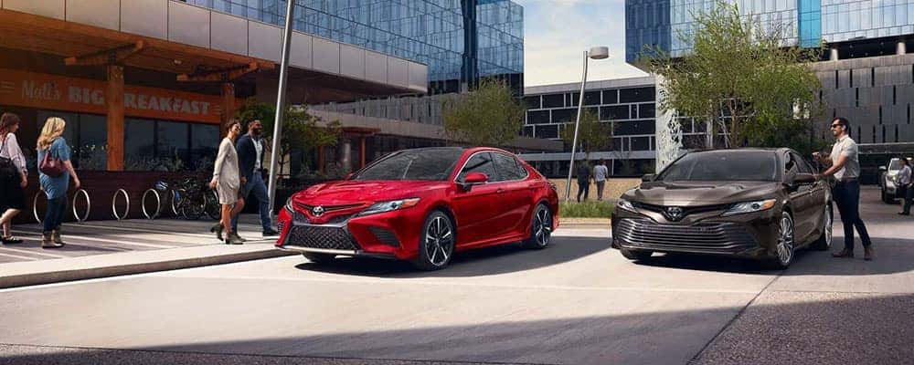 2019 Toyota Camry Red Parked on City Street