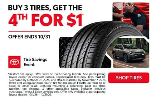 <center><strong>Buy 3 Tires, Get 4th for $1</strong></center>