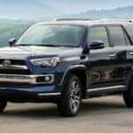 A blue 2018 Toyota 4Runner is shown parked after visiting a used Toyota dealer.