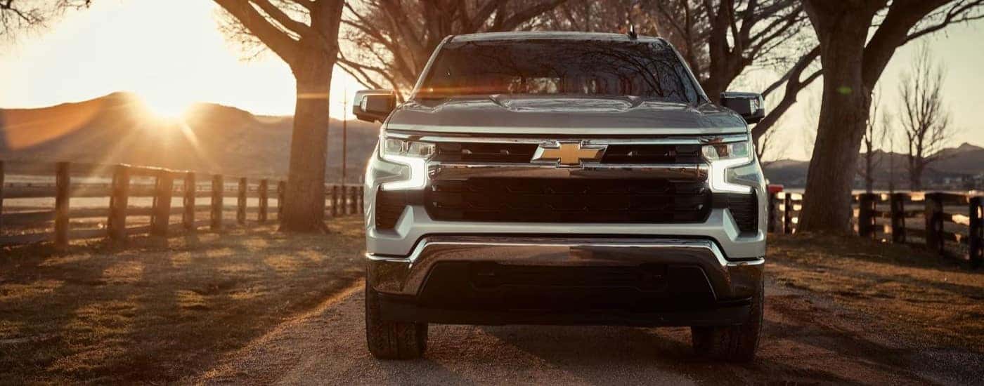 A silver 2023 Chevy Silverado 1500 parked off-road