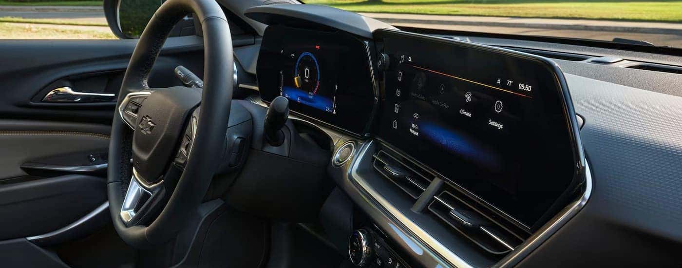 Wheel and dashboard inside of a 2026 Chevy Trax.