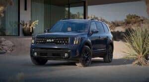 A black 2024 Kia Telluride parked in a driveway.