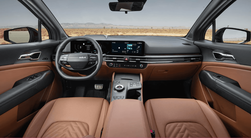 Brown leather interior in a 2026 Kia Sportage