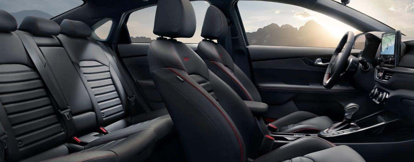 Black interior of a used 2023 Kia Forte GT for sale