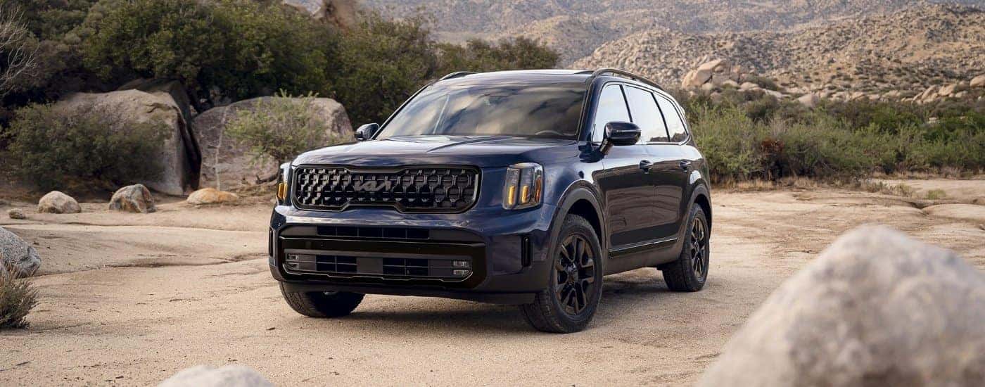 Blue 2025 Kia Telluride parked off-road