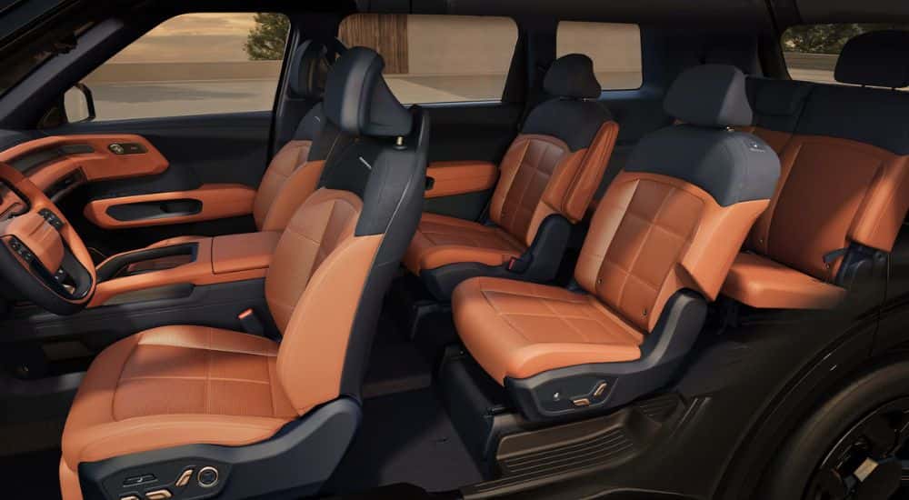 7 passenger seating configuration and 2nd-row captain’s chairs shown on the SX Prestige.