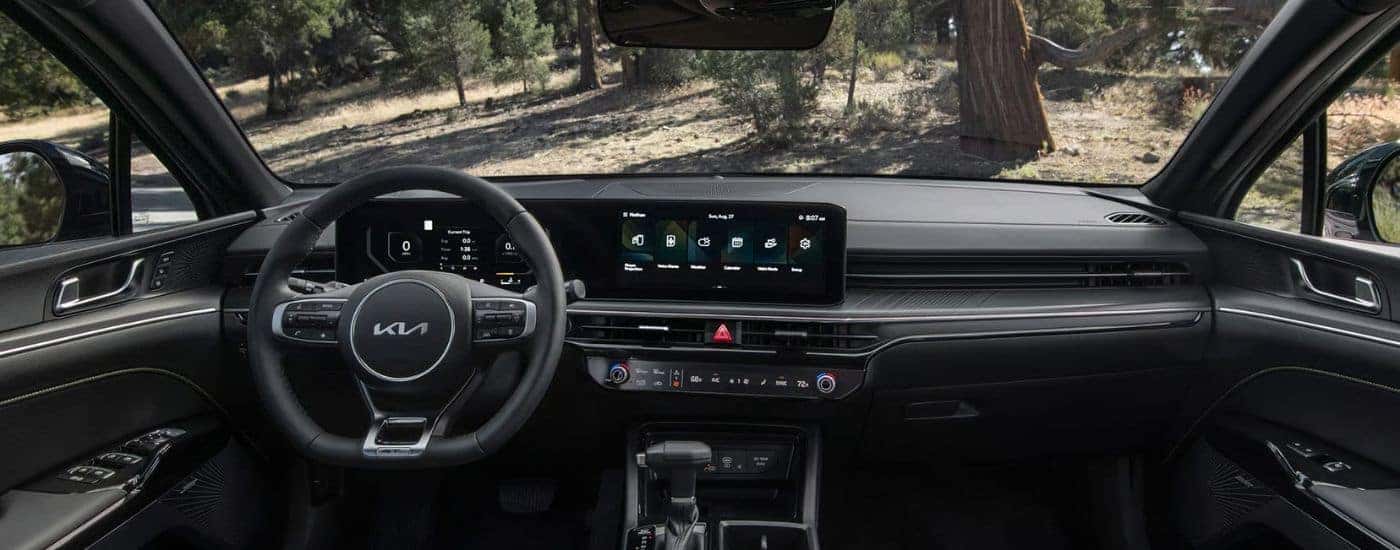 Infotainment display and steering wheel on a 2026 Kia K5.