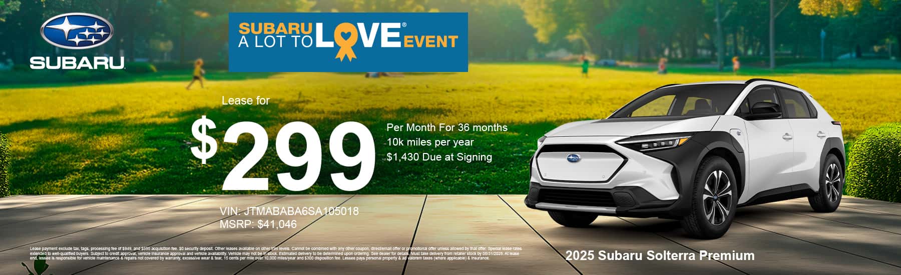 2025 Subaru Solterra electric SUV in silver at Subaru of Manassas, VA dealership banner