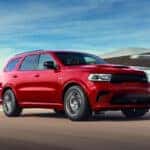 A red 2024 Dodge Durango R/T on the track