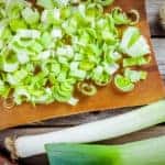 Chopped leeks on a cutting board