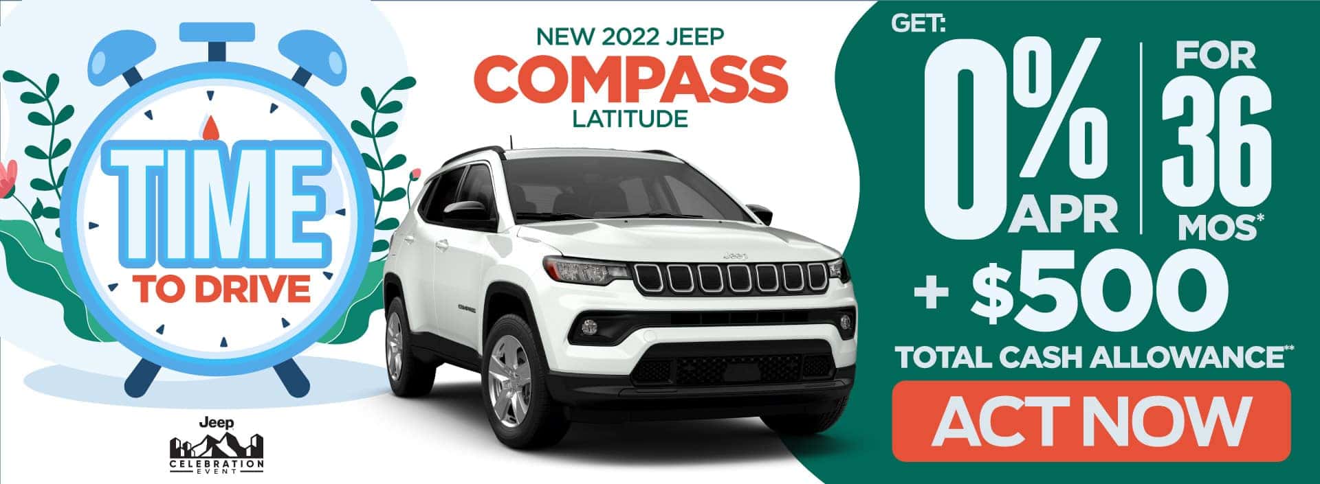 New 2022 Jeep Compass Latitude - Get 0% APR for 36 mos* plus $500 Total Cash Allowance - Act Now