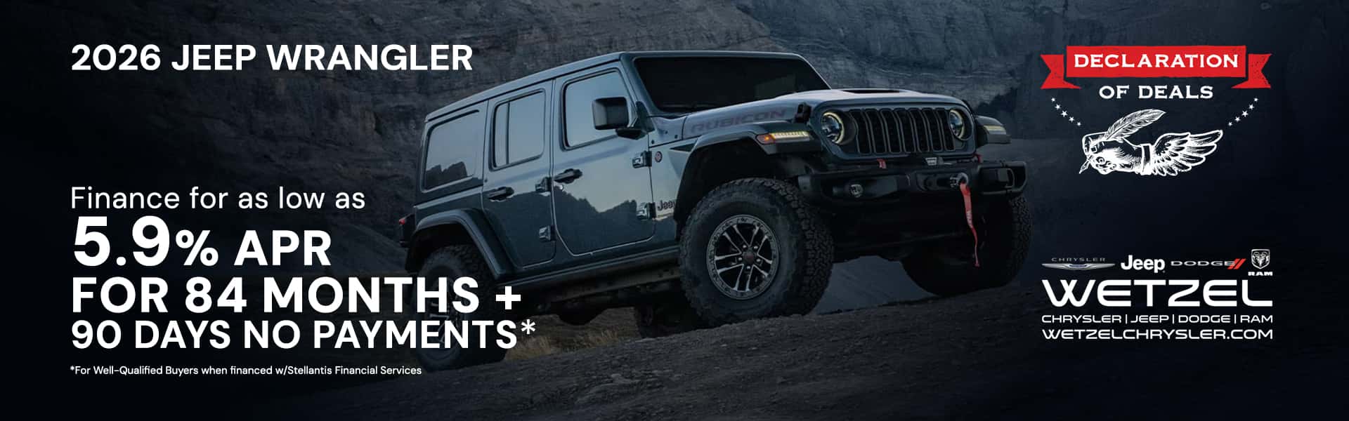 2026 JEEP WRANGLER 5.9% APR FOR 84 MONTHS 90 DAYS NO PAYMENTS