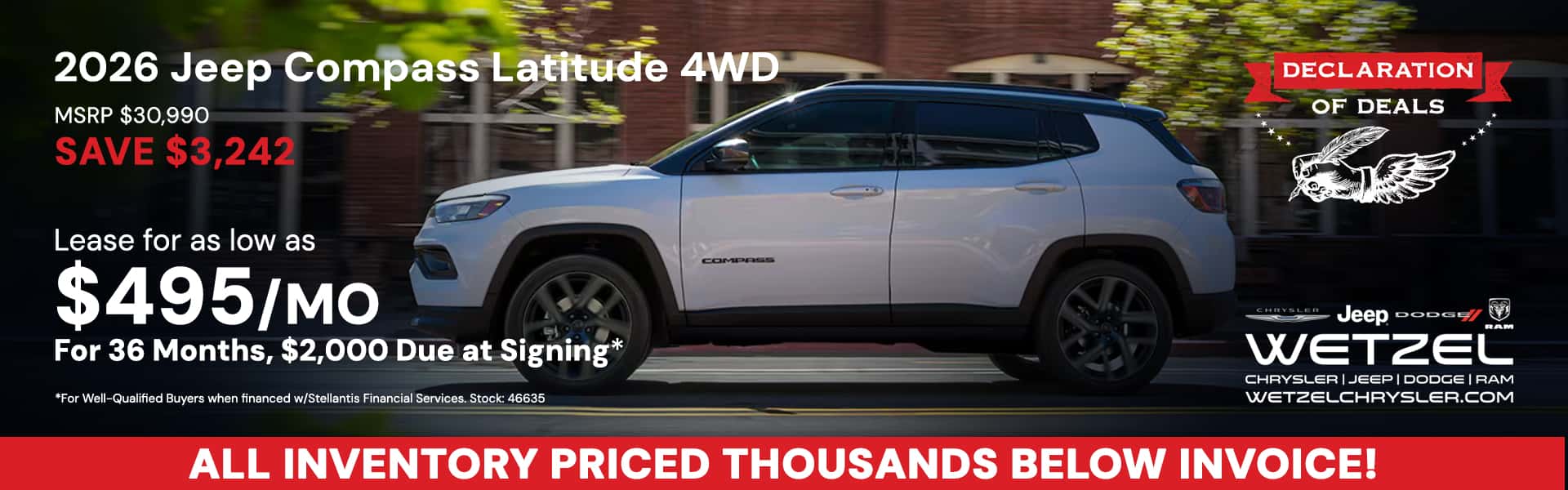 2026 Jeep Compass $495/month Save $3,242