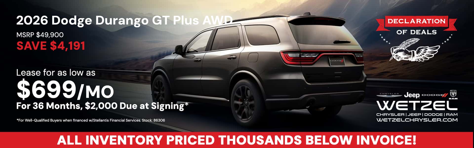 2026 Dodge Durango GT Plus AWD $699/month Save $4,191