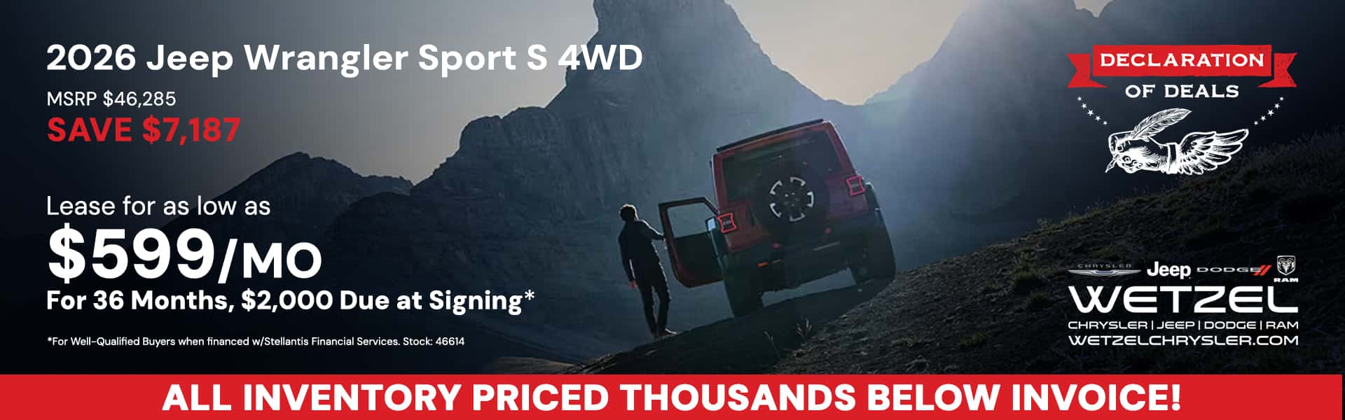 2026 Jeep Wrangler Sport S 4WD $599/month Save $7,187