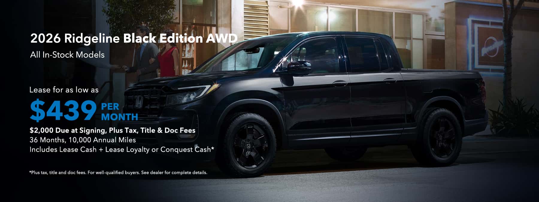 2026 Ridgeline Black Edition $439 per month