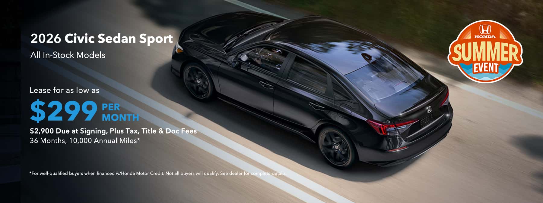 2026 Honda Civic Sedan Sport $299/month