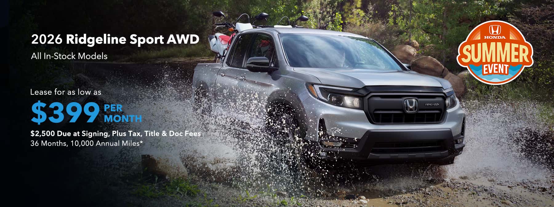 2026 Honda Ridgeline Sport - $399 Per Month