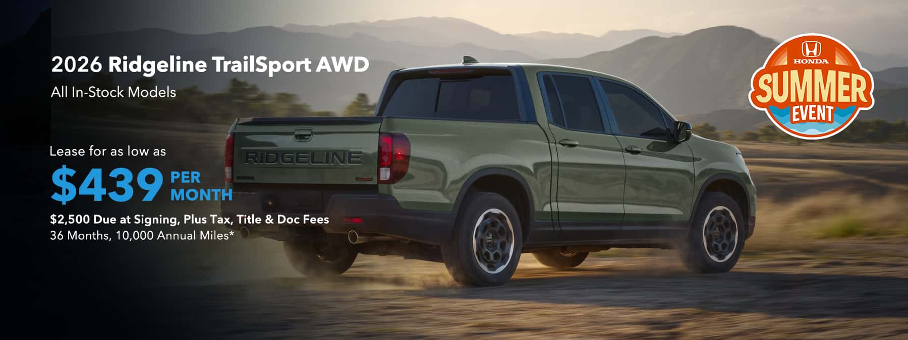 2026 Honda Ridgeline TrailSport - $439 Per Month