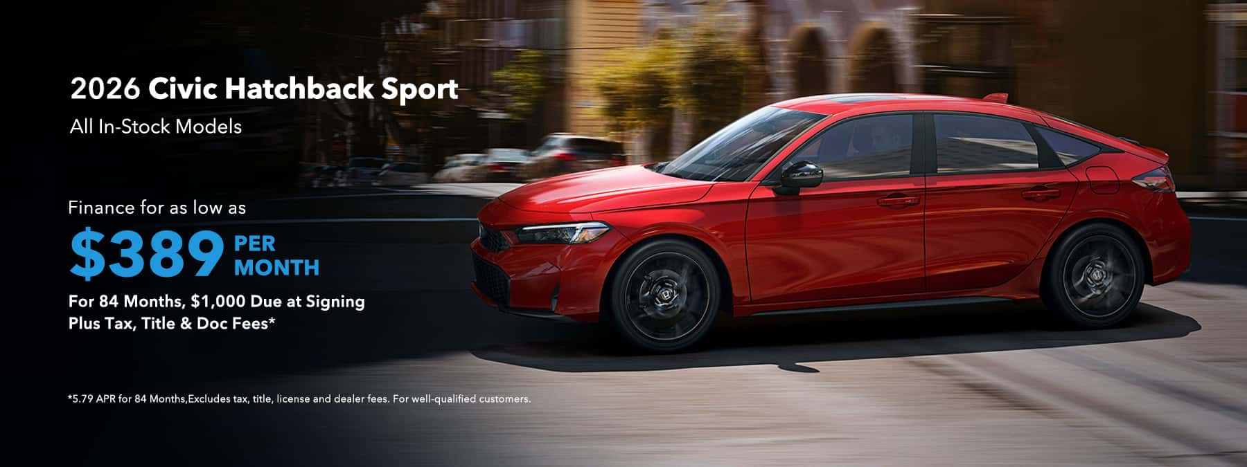 2026 Honda Civic Hatchback Sport - $389 Per Month