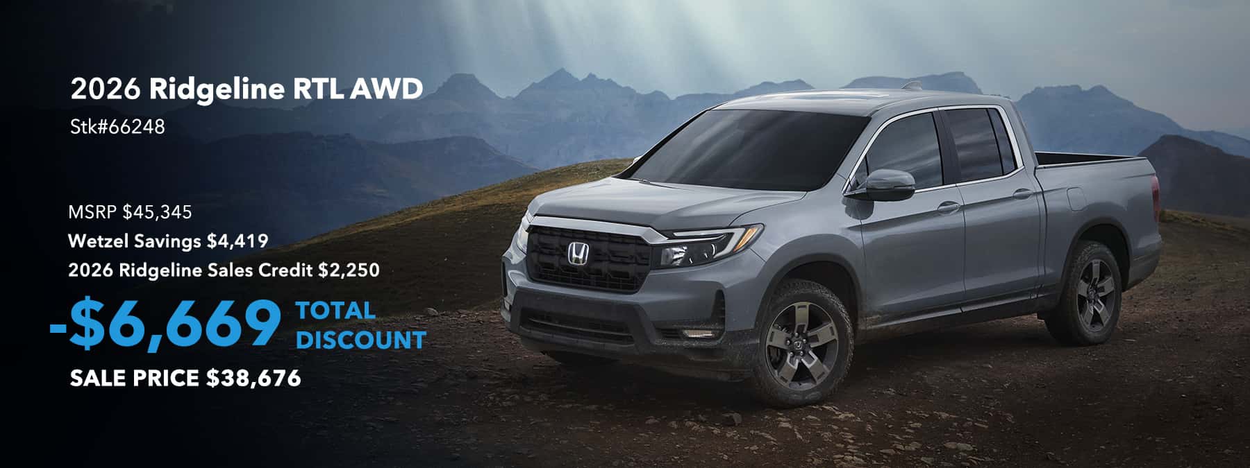 2026 Honda Ridgeline RTL Save $6,669