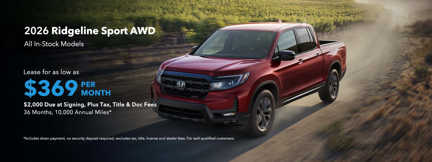 Honda Ridgeline Sport $369 Per MOnth