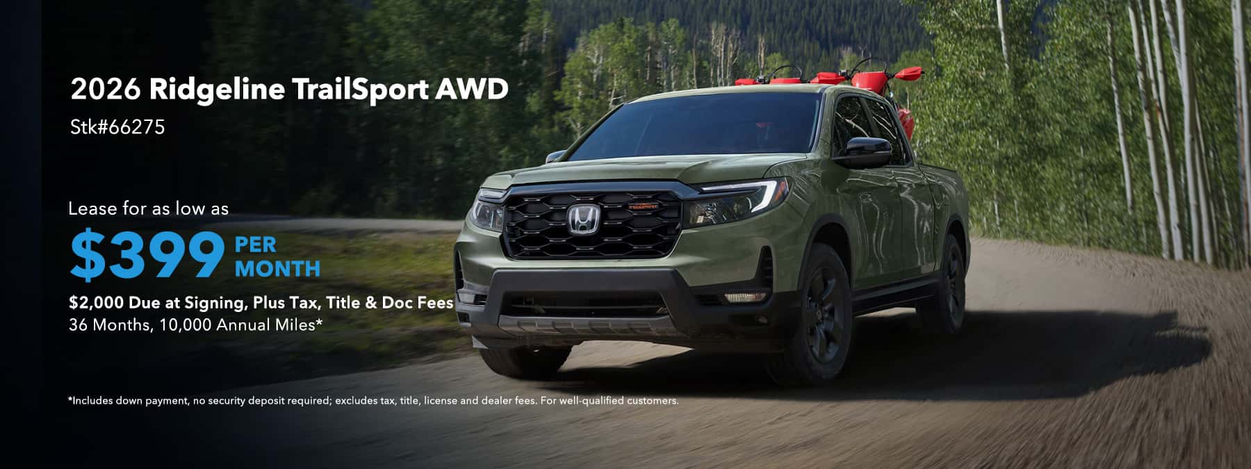 2026 Honda Ridgeline TrailSport $399 Per Month