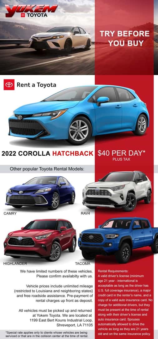 Rent a Toyota in Shreveport LA | Yokem Toyota