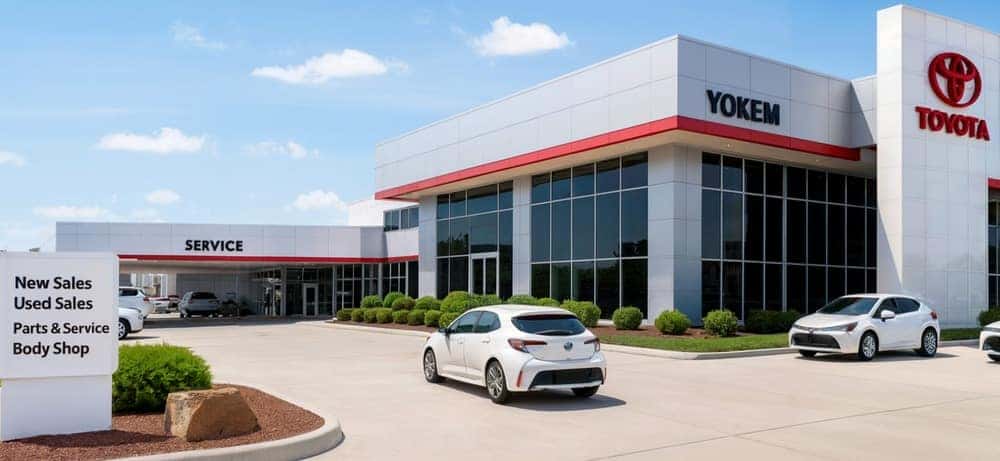 Exterior of Yokem Toyota dealership and service entrance